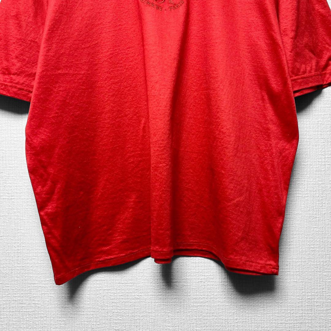 HERMES ヴィンテージ 楽器刺繍カットソー 半袖Tシャツ トップス 赤