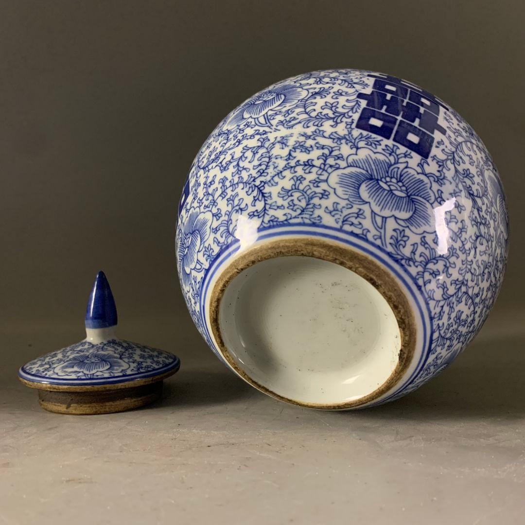 中国美術 青花双喜字西瓜壇 景徳鎮陶磁器 装飾品 置物