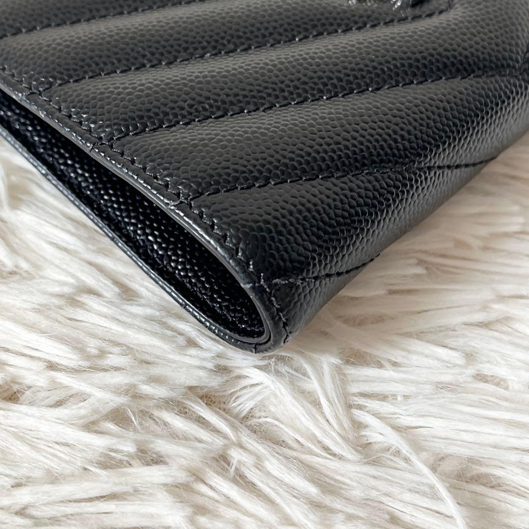 未使用級✨　サンローラン　二つ折り財布　YSL　キャビアスキン　ブラック