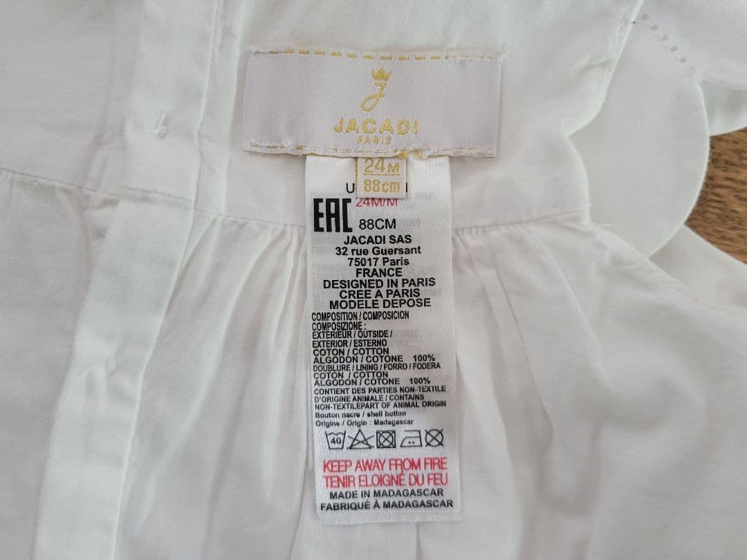メ*5様 【中古美品】JACADI Paris ノースリーブワンピ 白 88cm
