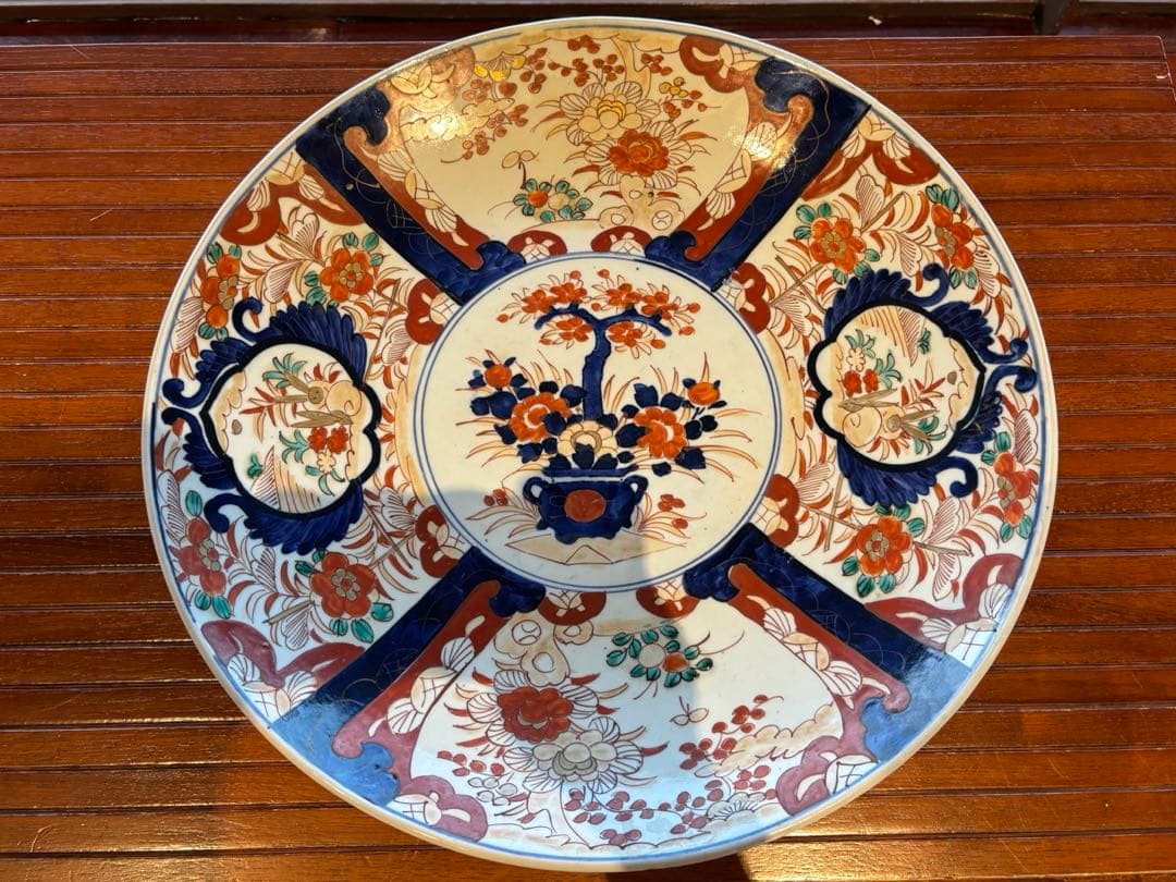 大人気　45.5cm 有田焼　古伊万里　江戸後期　大皿手描き　飾皿　色絵皿　大皿