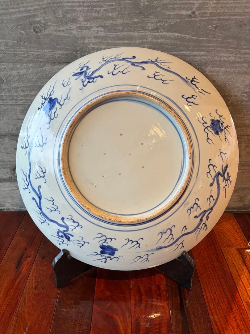 大人気　45.5cm 有田焼　古伊万里　江戸後期　大皿手描き　飾皿　色絵皿　大皿
