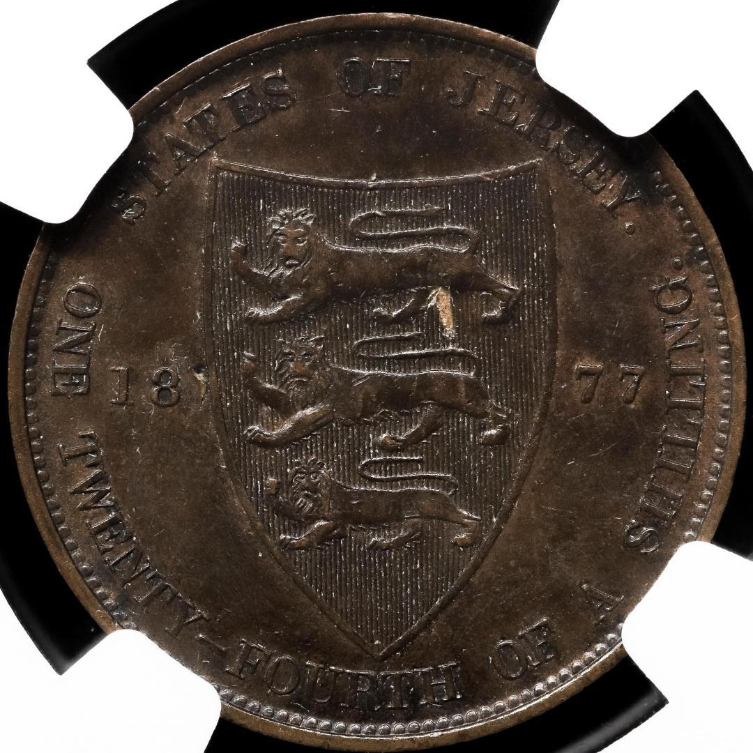 NGC-AU58BN ジャージー 1877 1/24シリング　銅貨
