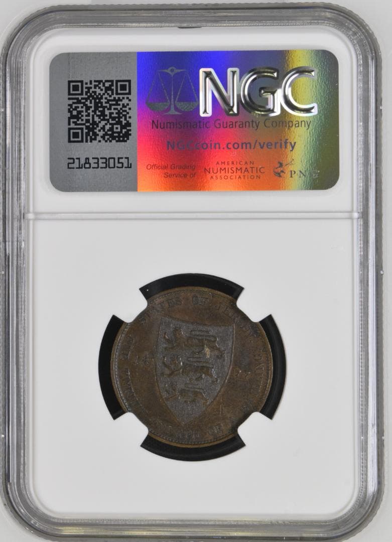 NGC-AU58BN ジャージー 1877 1/24シリング　銅貨