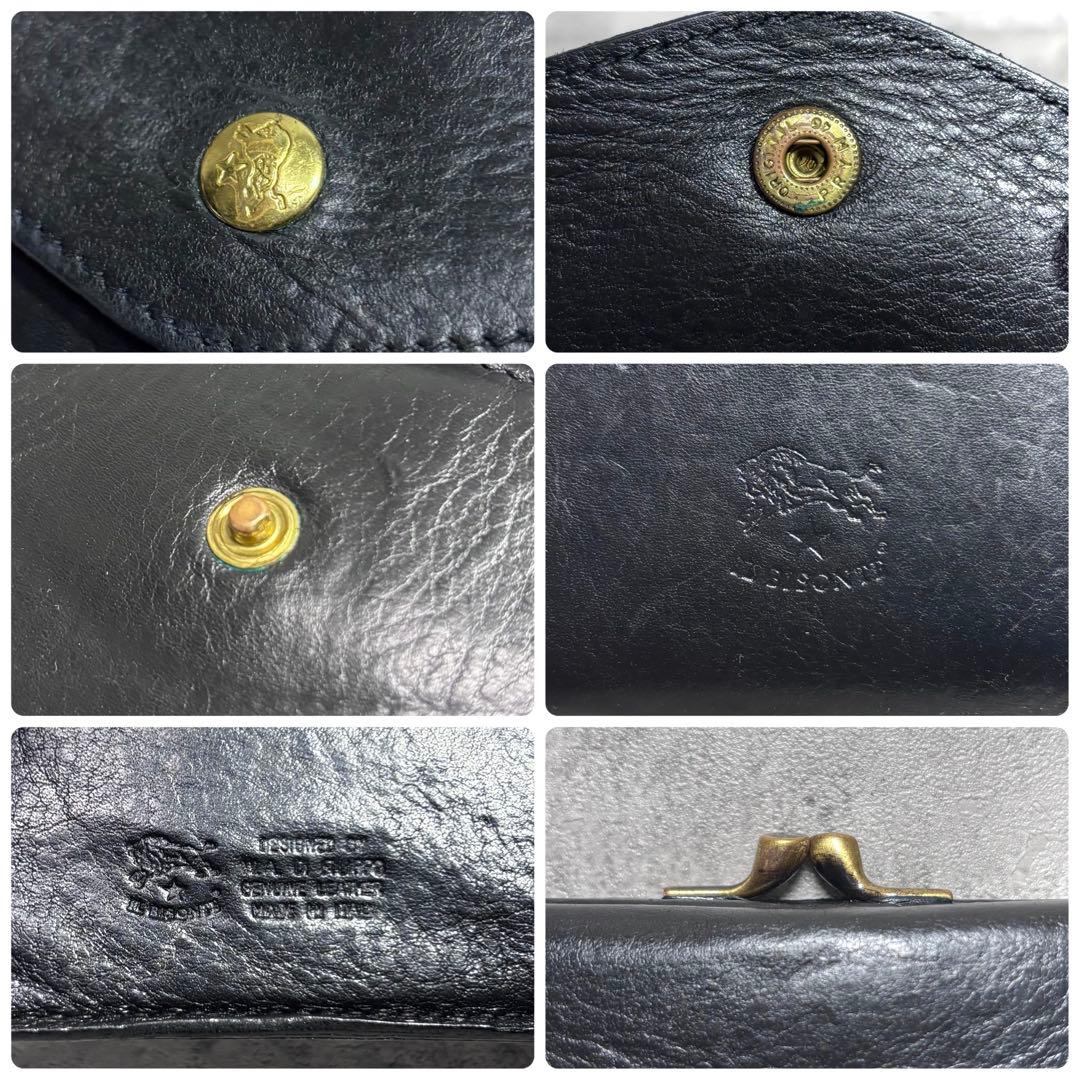 【kio！】イルビゾンテ がま口ミニ財布 ミニウォレット 黒 レザー 本革