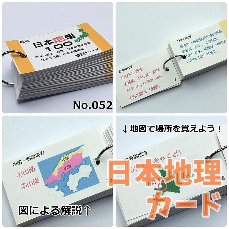 中学入試社会【084】地理、歴史、公民　基礎暗記カードセット　中学入試