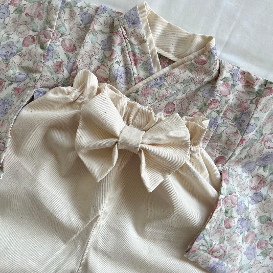 【＊＊＊】ベビー袴　ハンドメイド　チューリップ×生成り