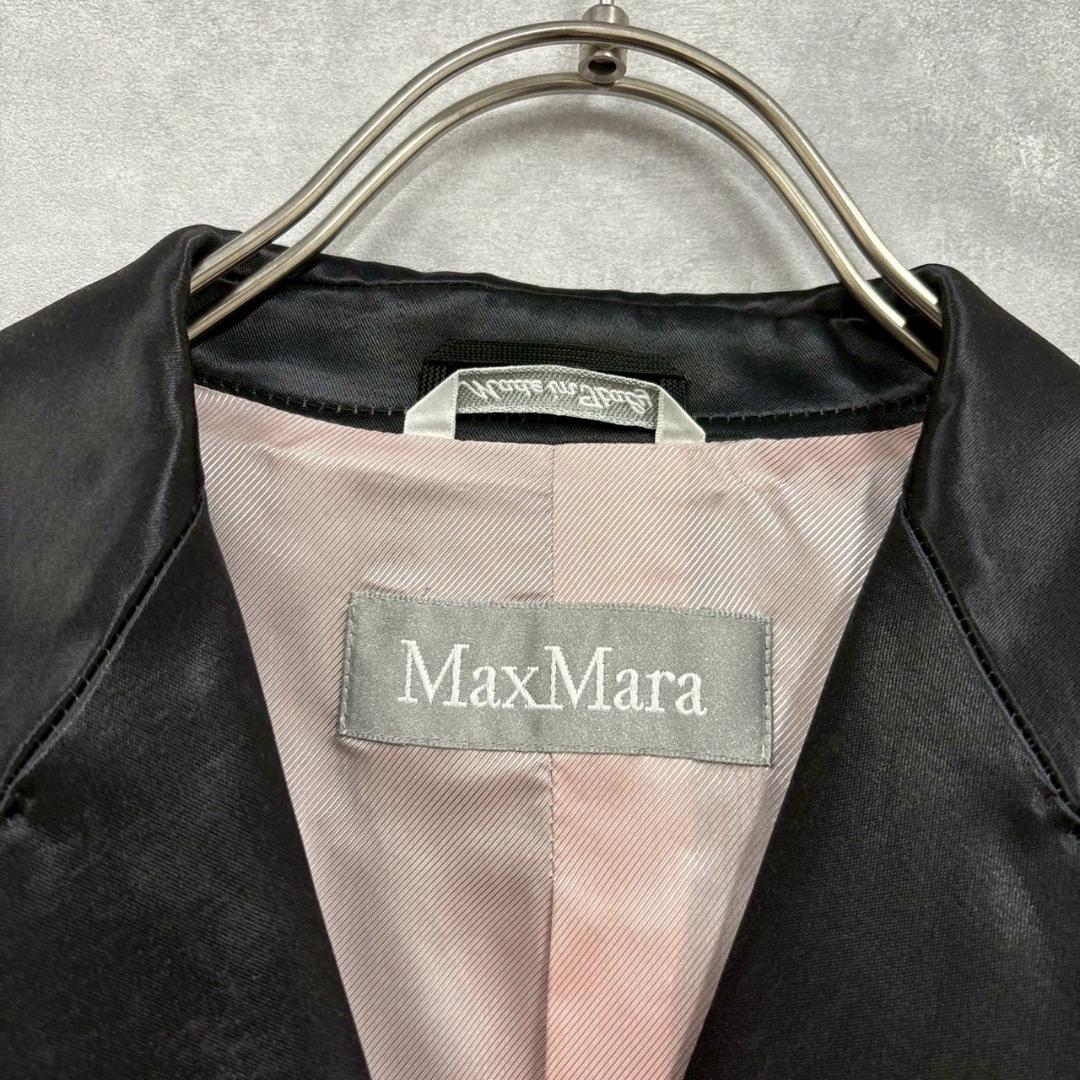 Max Mara ブラックサテン 光沢 テーラードジャケット N2475