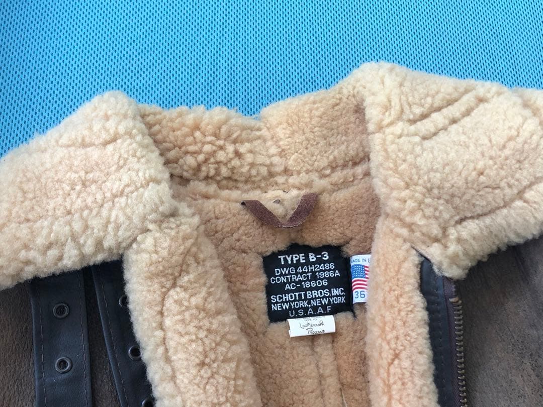 ショットschott フライトジャケット　B-3 羊革　ムートン　ボア 茶36