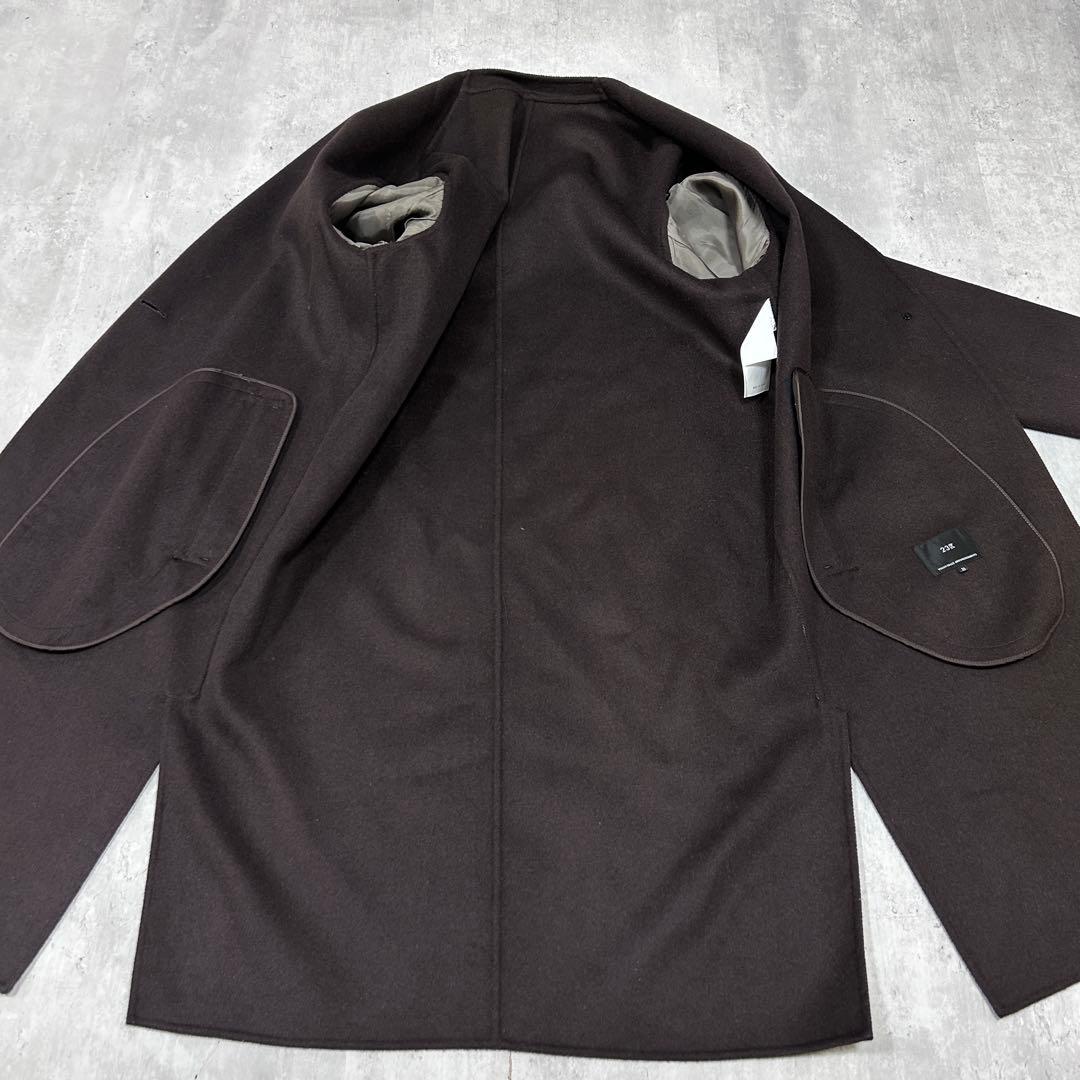 C311 美品 23区 ノーカラーコート ロング丈 ウールカシミヤ 濃茶 L相当