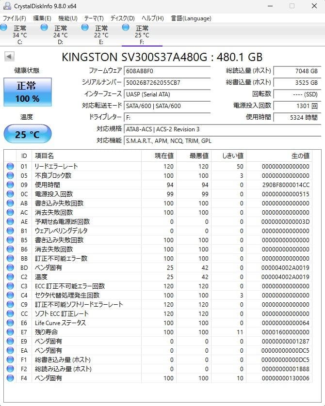 Kingston SSDNow 300 480GB 3台セット