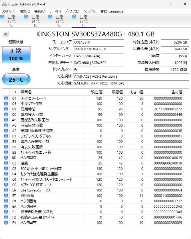 Kingston SSDNow 300 480GB 3台セット