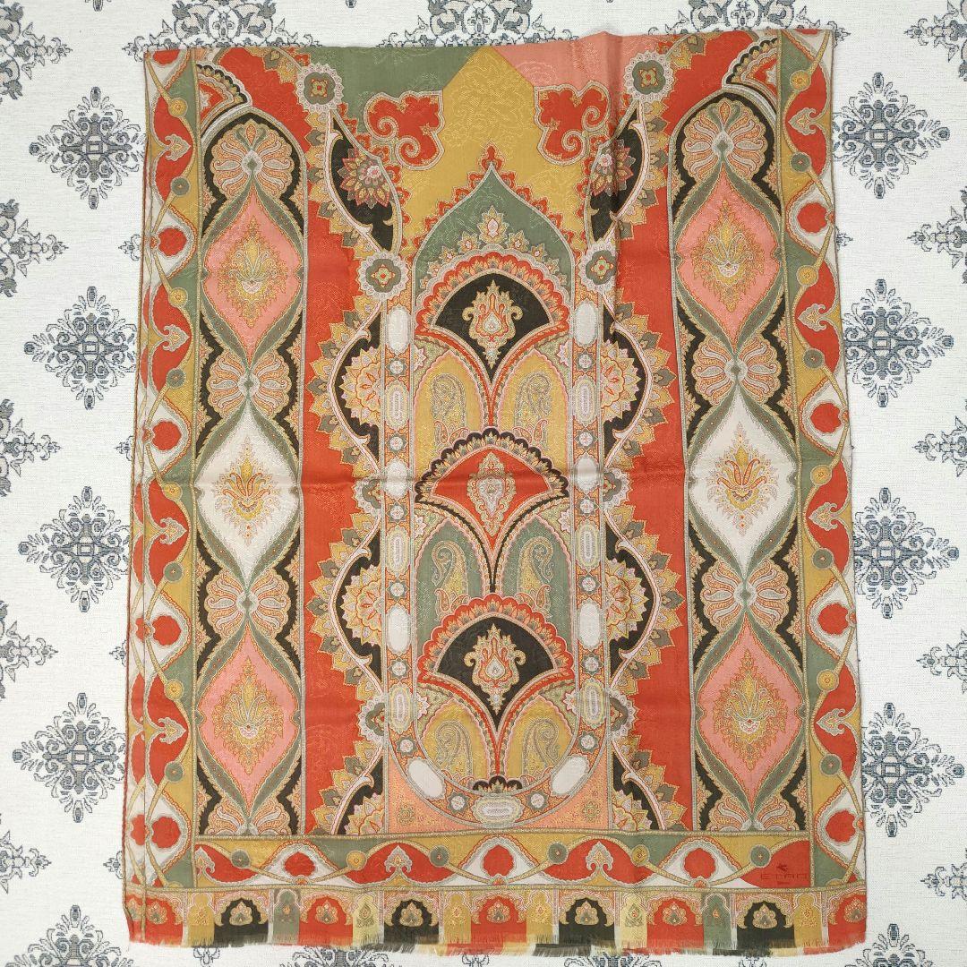 極美品　ETRO　ストール　ショール　ウール／シルク　ITALY　オリエンタル柄