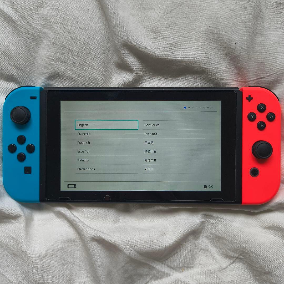 付属品完備ですぐ遊べる。ネオンカラーの初期型スイッチ、安心の動作品。