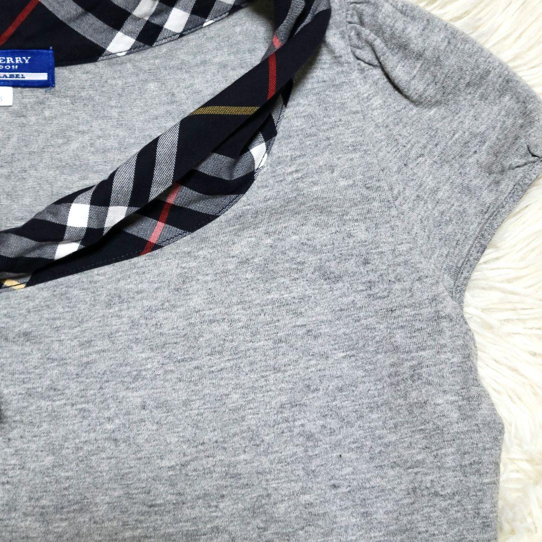 【匿名配送】BURBERRY　半袖ロゴカットソー　ノバチェック　グレー　M