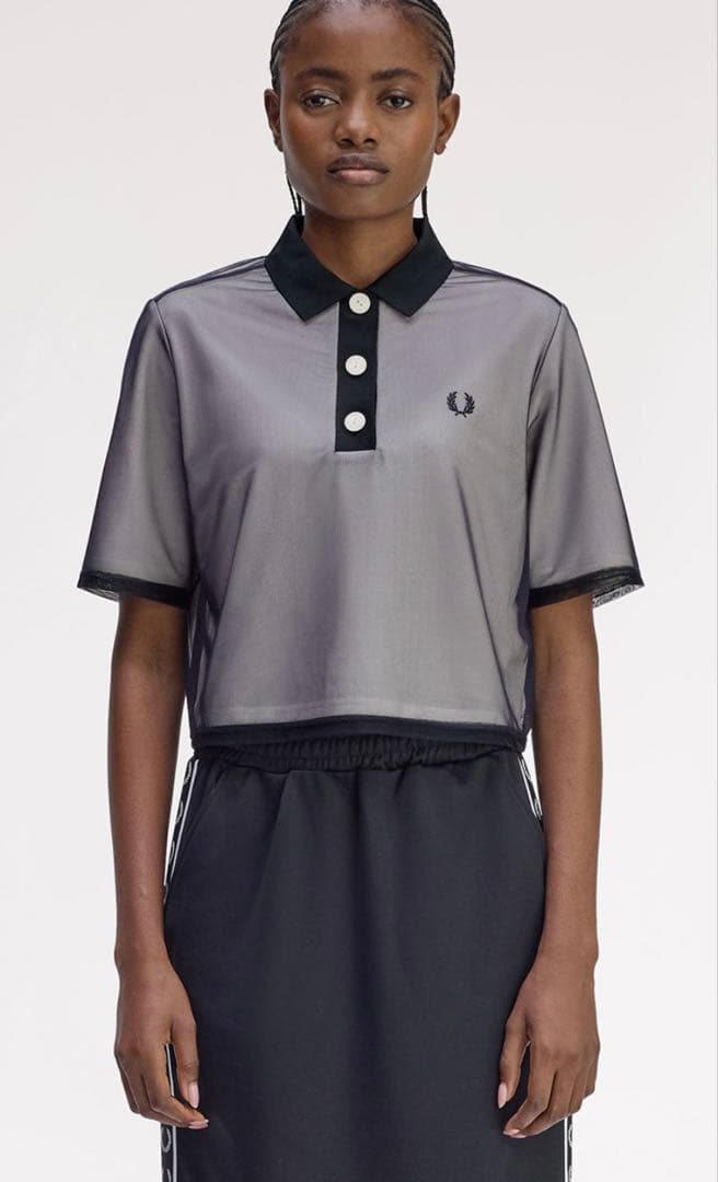 FRED PERRY 半袖メッシュオーバーレイポロシャツ グレー/ブラック