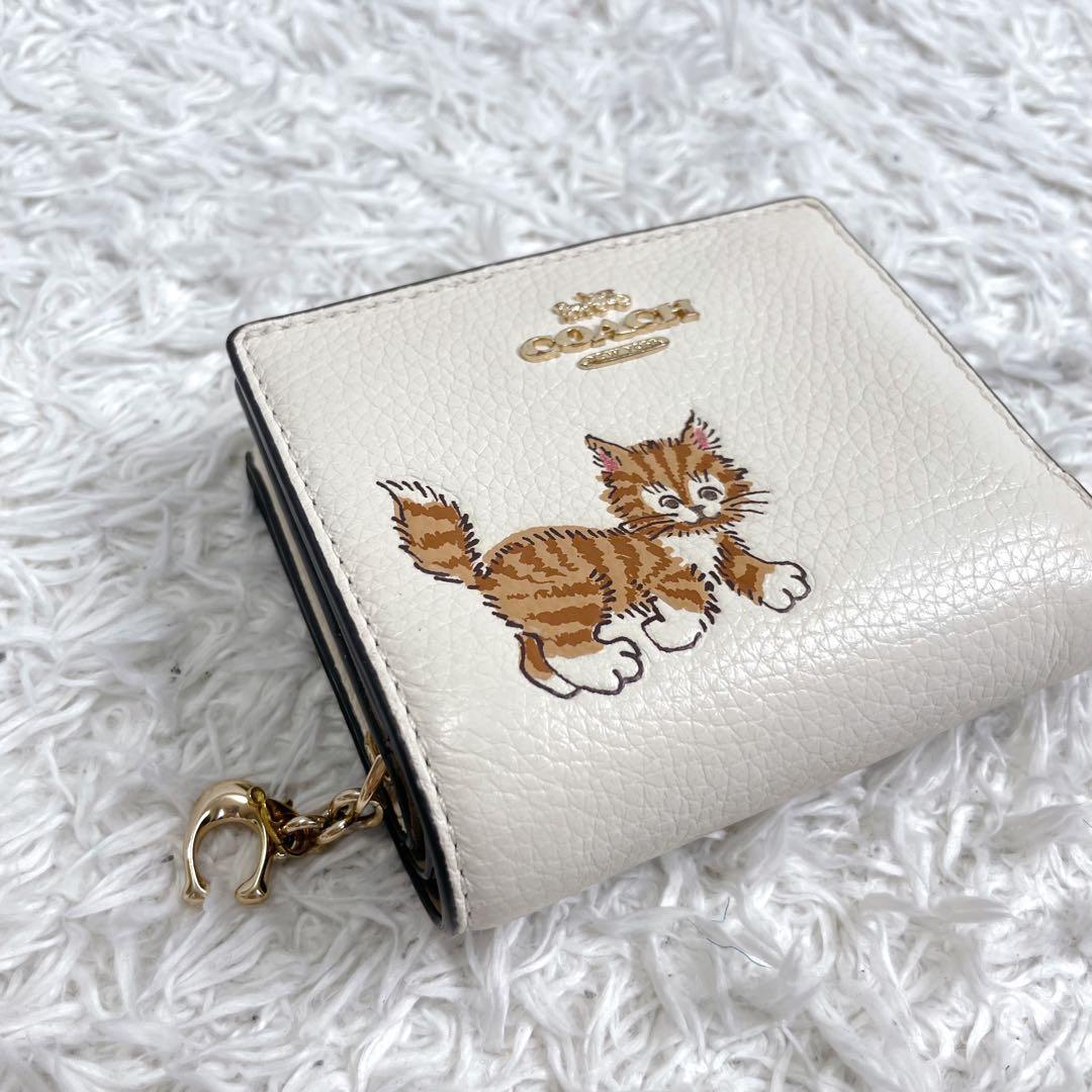 COACH 　コーチ 二つ折り財布　猫 レザー ダンシング キトゥン