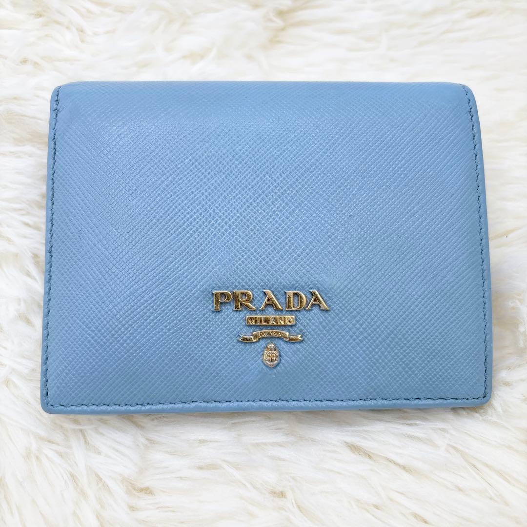 付属品完備✨PRADA 二つ折り財布 サフィアーノ ブルー マルチカラー