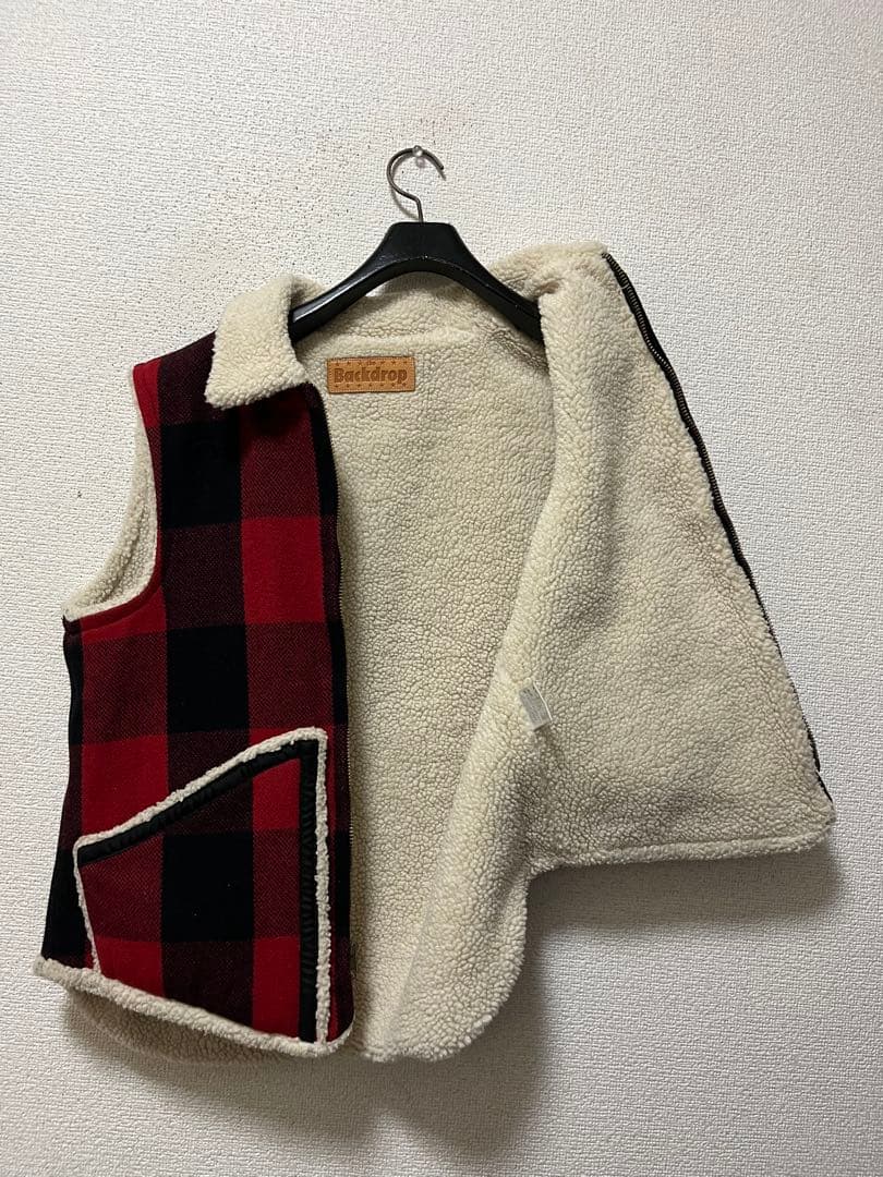 09AW　バックドロップ　裏ボア　肉厚メルトンベスト　/M　バッファローチェック