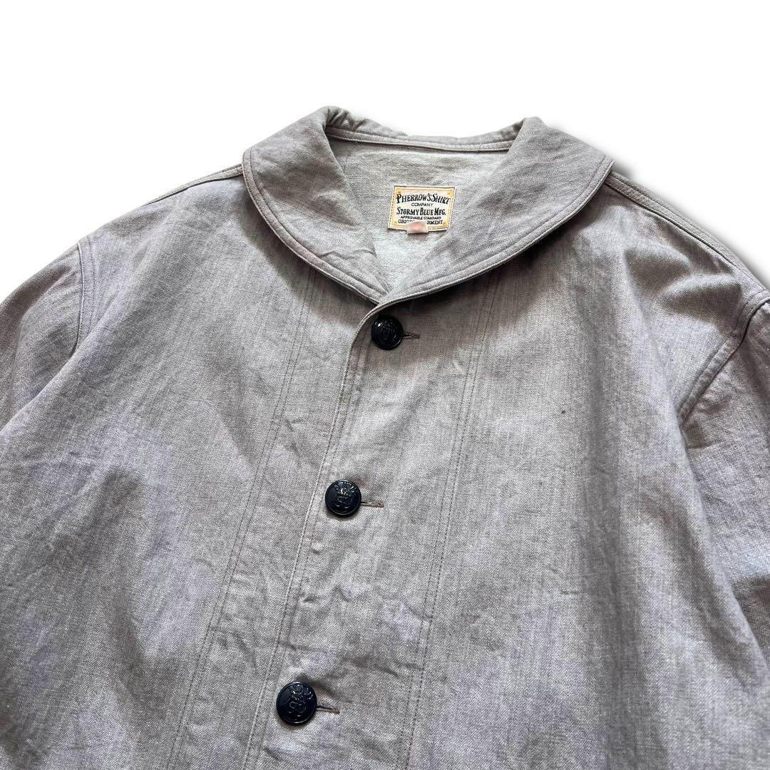 美品 Pherrows US NAVY ショールカラー カバーオール L グレー