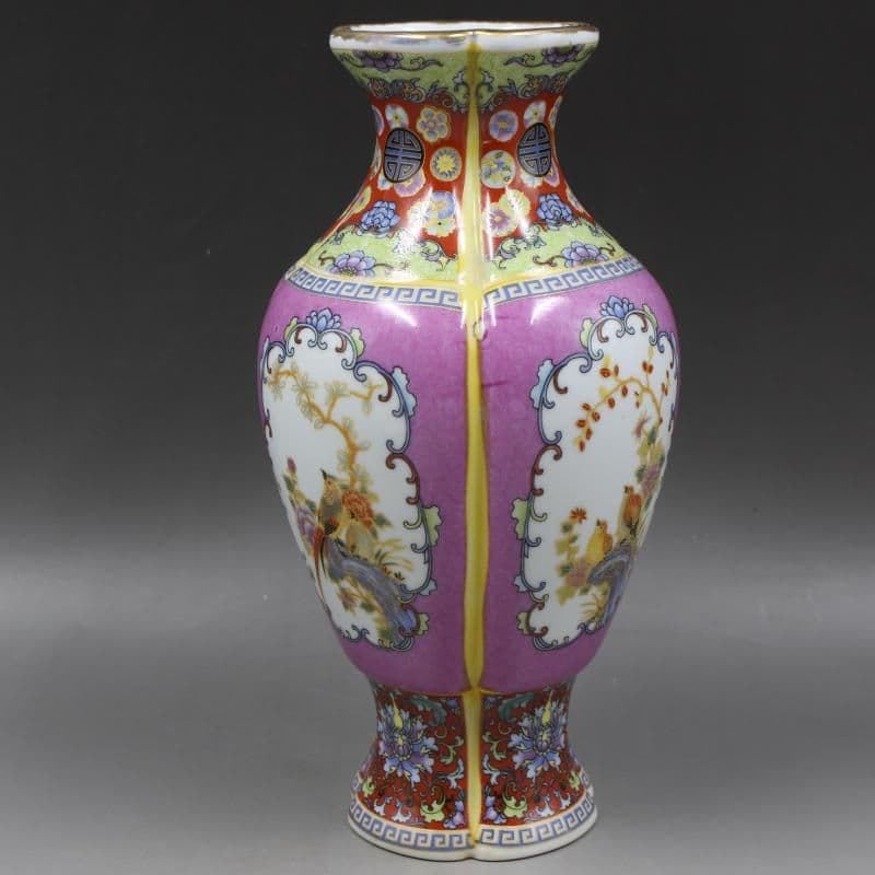 清雍正蒔金琺瑯彩花鳥花口瓶 景徳鎮 陶磁器 装飾品 現代工芸品 美術品 置物