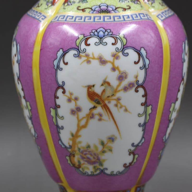 清雍正蒔金琺瑯彩花鳥花口瓶 景徳鎮 陶磁器 装飾品 現代工芸品 美術品 置物