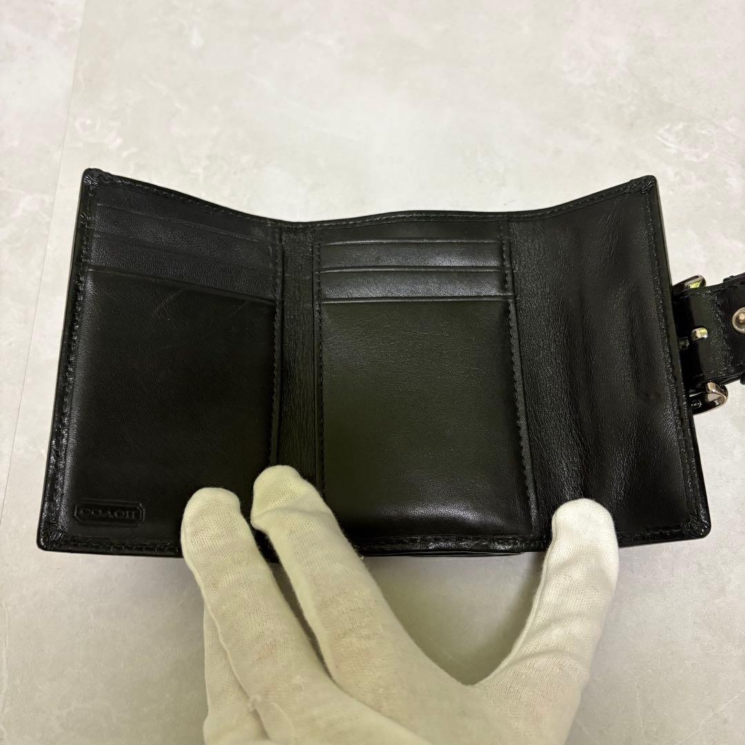 極美品　coach コーチ　三つ折り財布　シグネチャー　ソーホー　ブラック