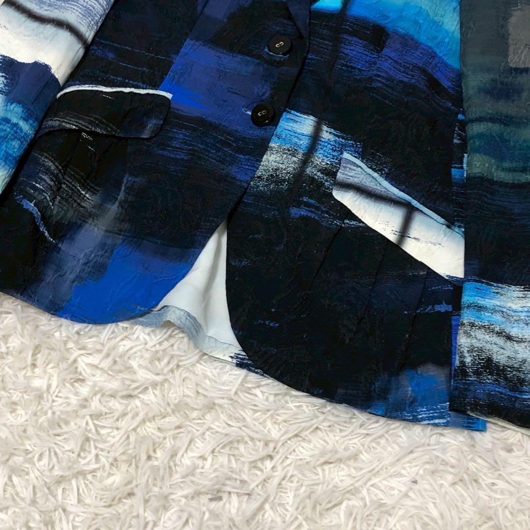 美品◎ESCADA テーラードジャケット 36サイズ 青 ブルー シルク混