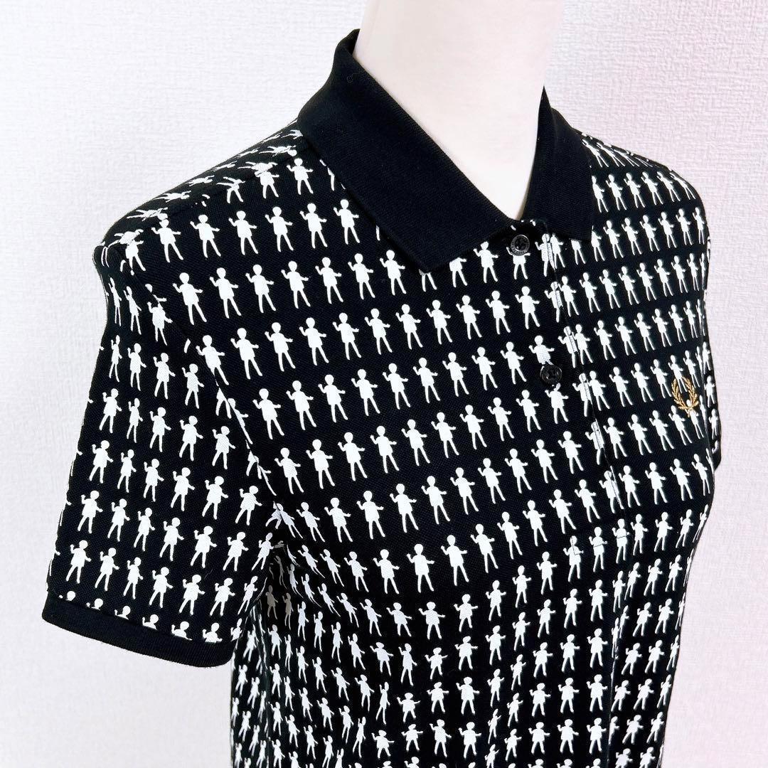 【極美品】フレッドペリー ×ミントデザインズ コラボ＊総柄 ポロワンピース 黒白