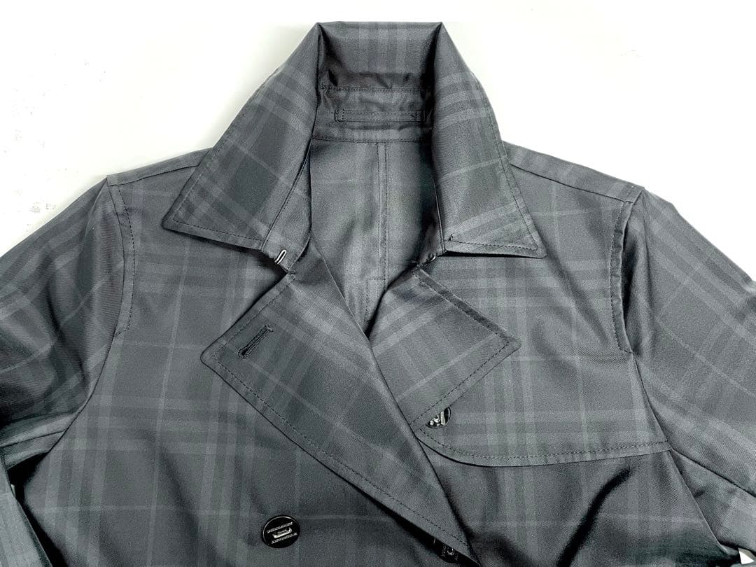 【TK】美品Burberry LONDON トレンチコーハーフ丈 チェック 黒系