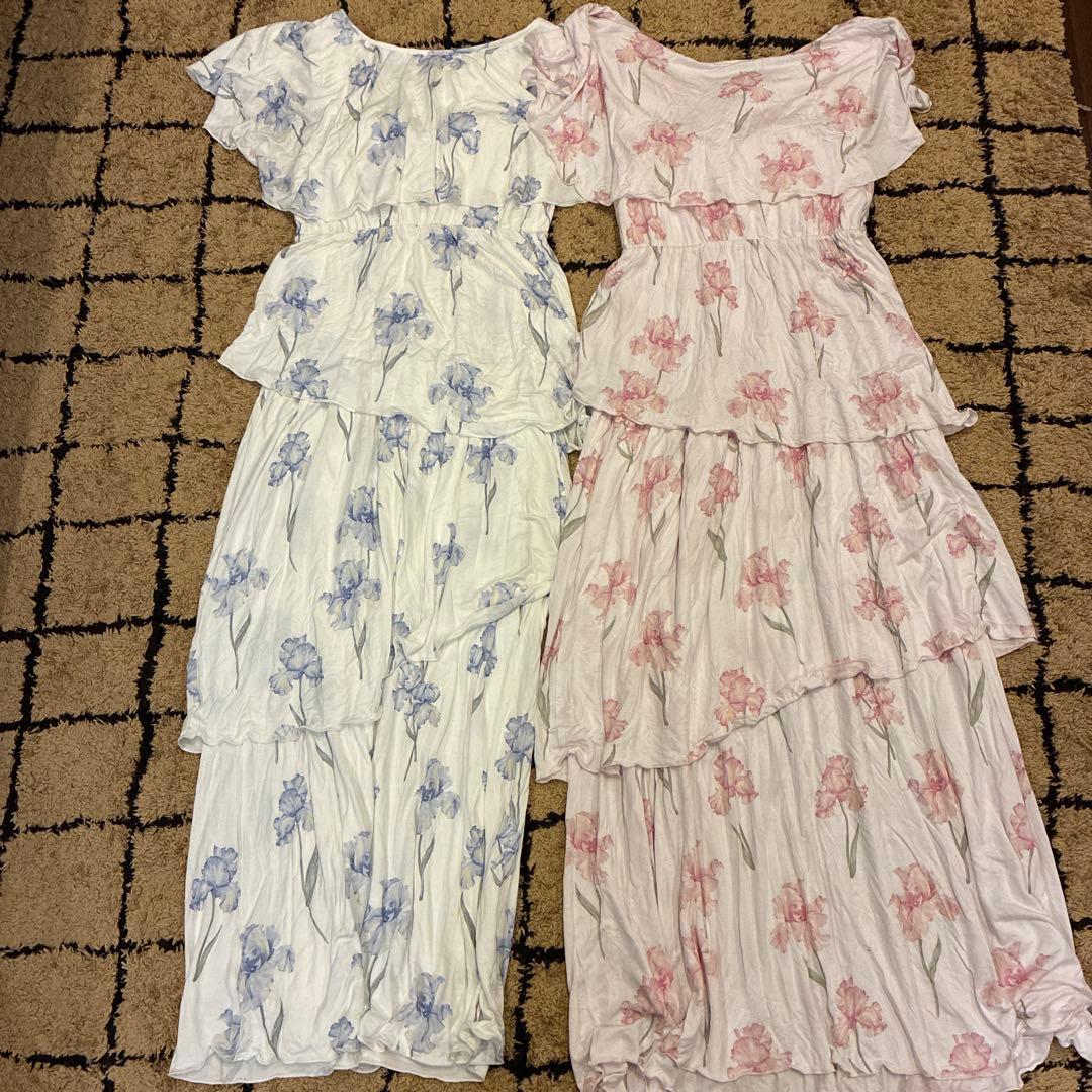 ジェラートピケ ワンピース パジャマ 部屋着 アイリス柄 フリー 2セット