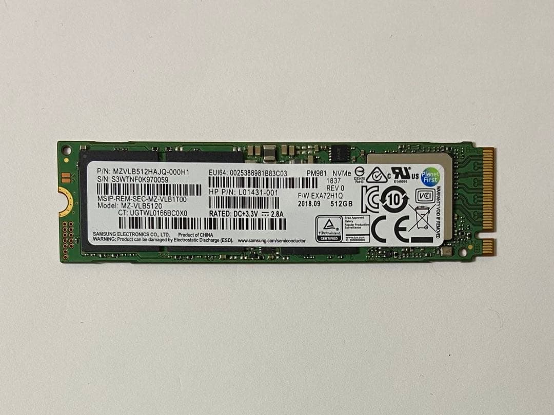 SAMSUNG M.2 NVMe 内蔵型SSD 512GB 4583時間動作品
