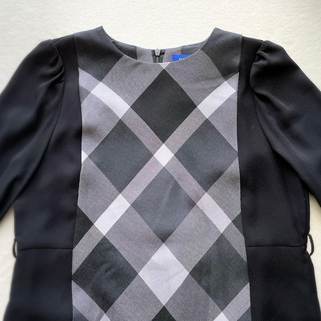 美品 BLUE LABEL スムージーサテンパーシャルチェックドレス M