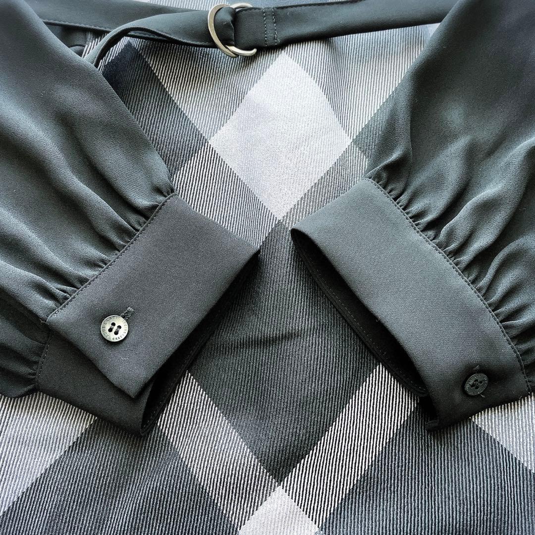 美品 BLUE LABEL スムージーサテンパーシャルチェックドレス M