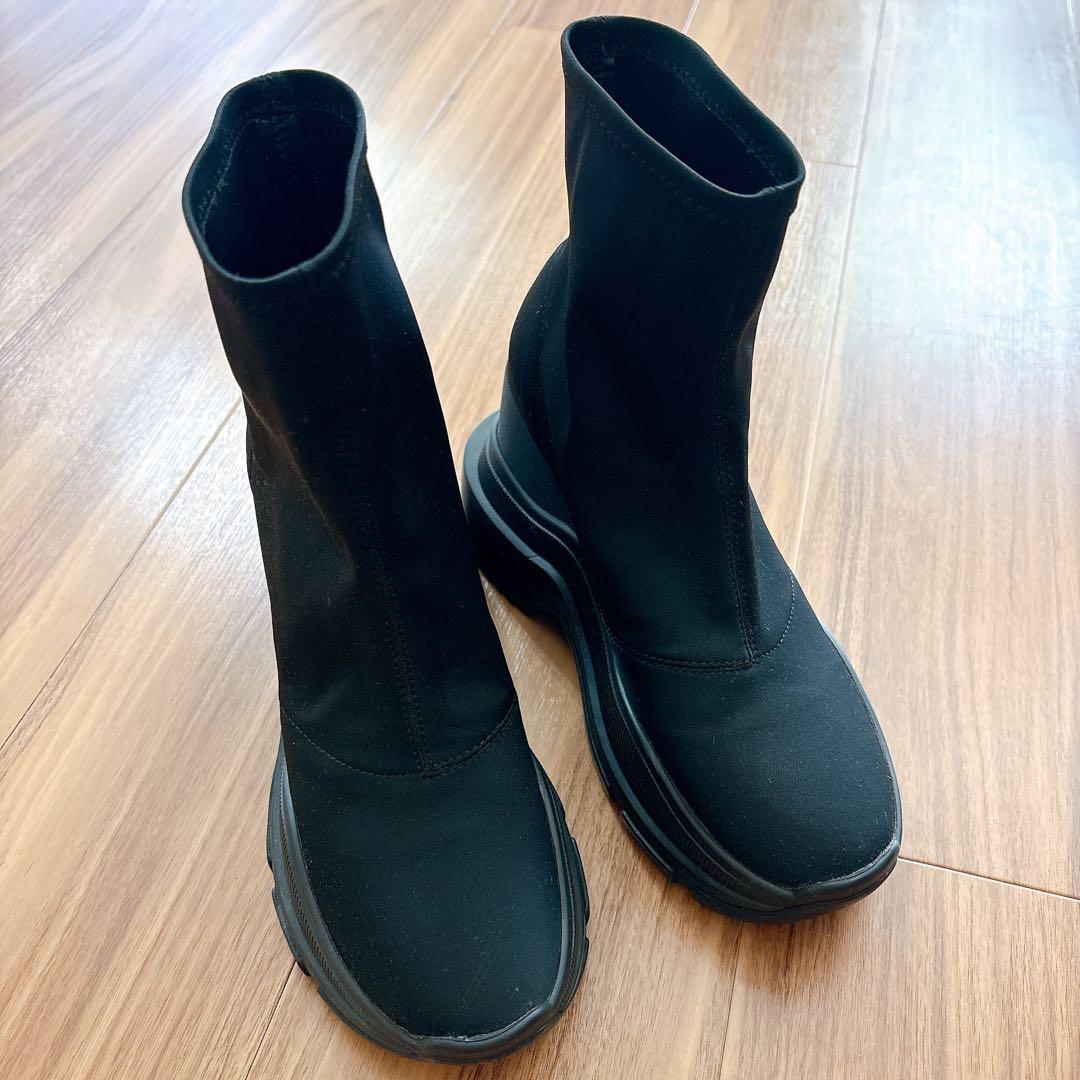 靴 TOKYO BLACK DOUBLE SNEAKER SHORT BOOTS M
