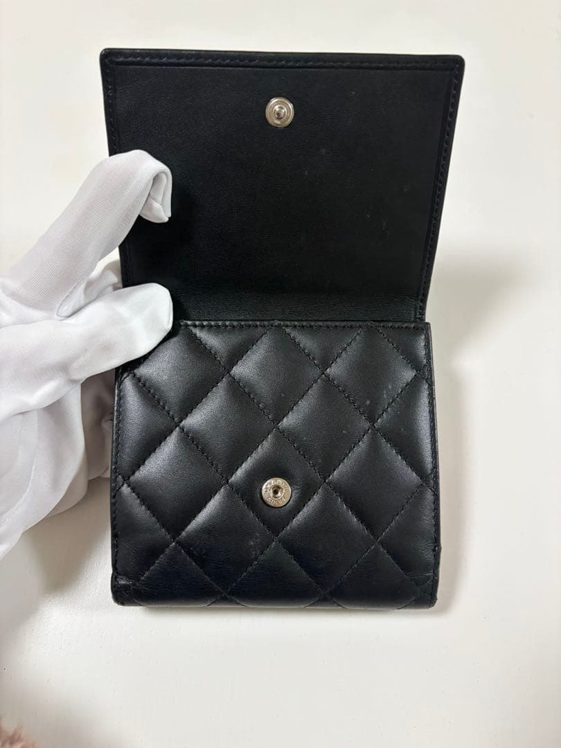 【正規品】CHANEL カンボンライン 二つ折り財布 ブラック×ピンク