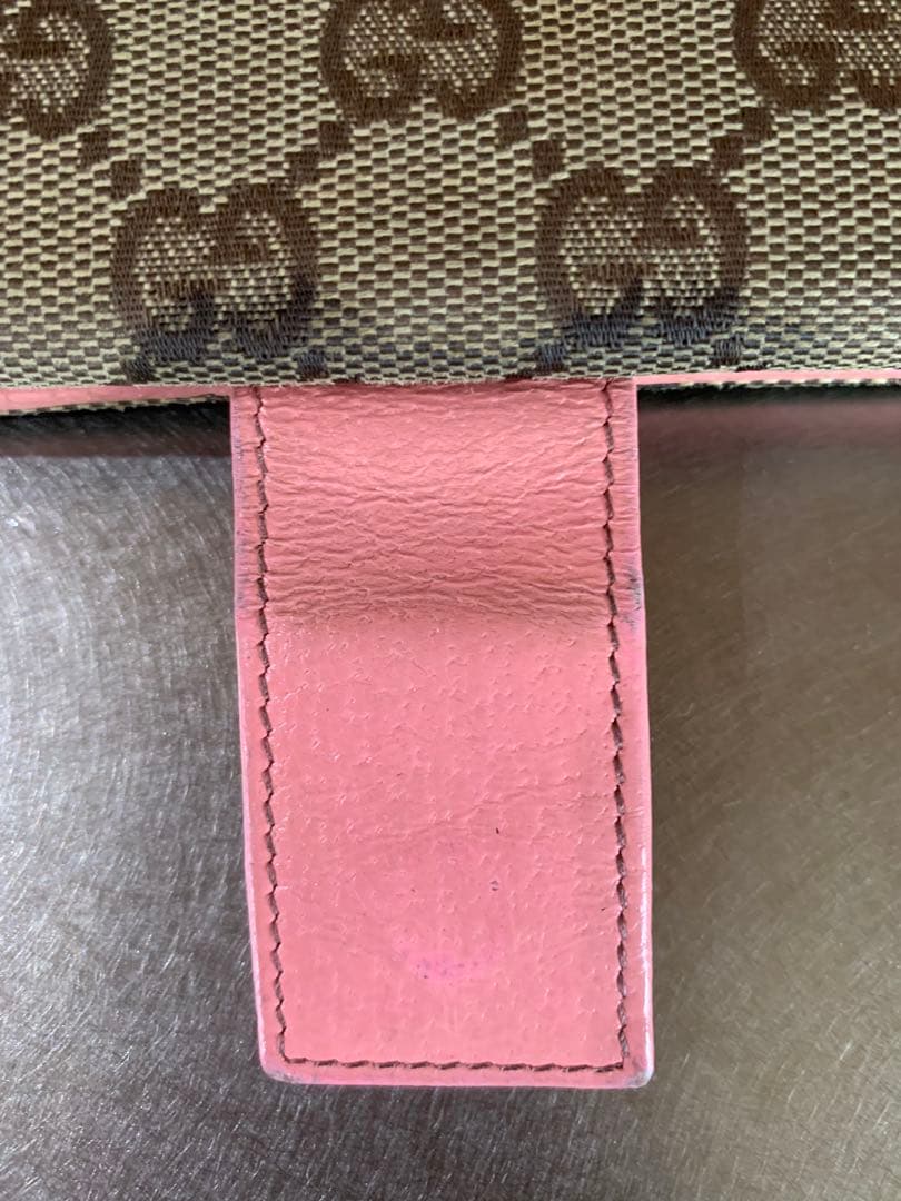 GUCCI 二つ折り財布 ベージュ ピンクGGキャンバス/レザー