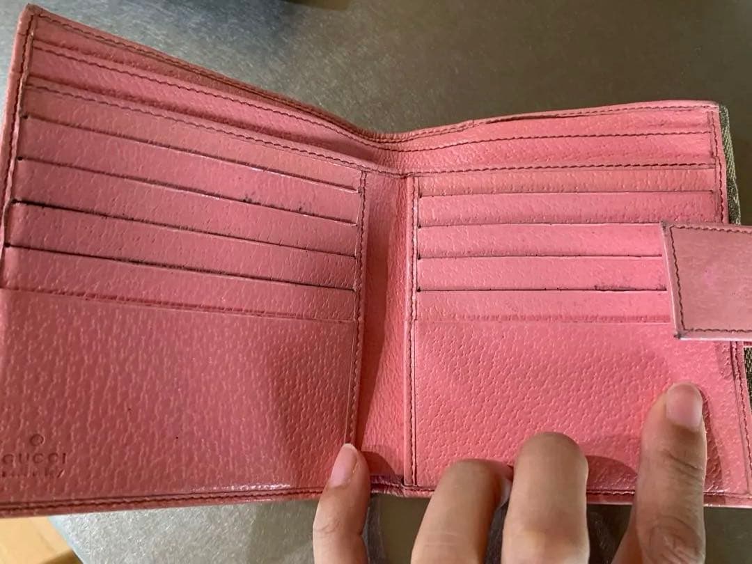 GUCCI 二つ折り財布 ベージュ ピンクGGキャンバス/レザー