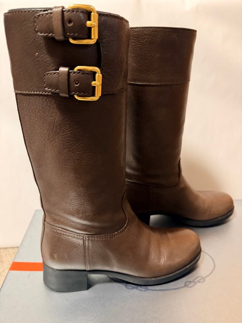 新品　PRADA ブラウンレザー ロングブーツ　茶　プラスポ　36