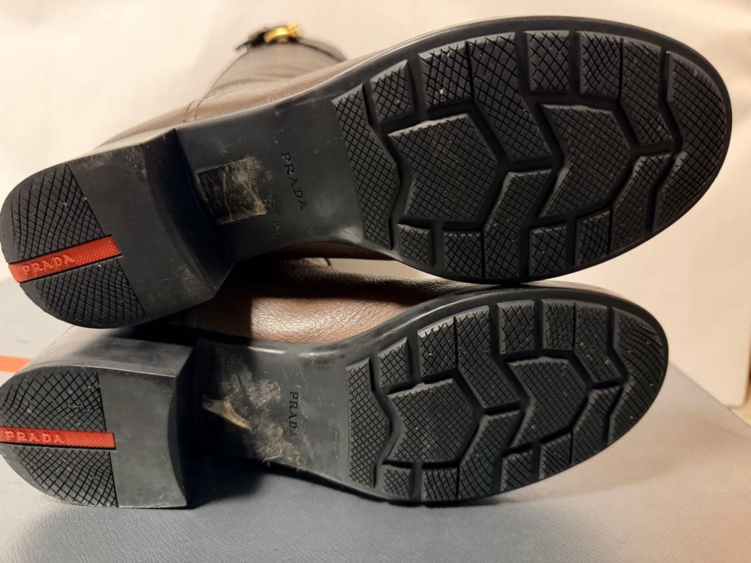 新品　PRADA ブラウンレザー ロングブーツ　茶　プラスポ　36