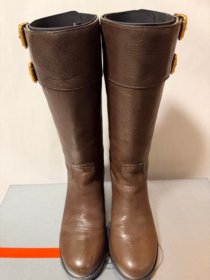 新品　PRADA ブラウンレザー ロングブーツ　茶　プラスポ　36