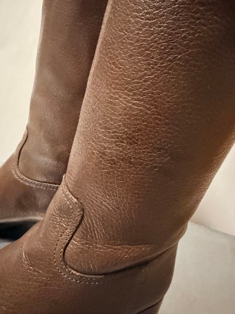 新品　PRADA ブラウンレザー ロングブーツ　茶　プラスポ　36