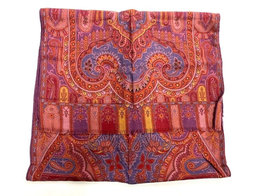 ETRO ストール マフラー シルク混ウール ペイズリー柄 エトロ 約140㌢