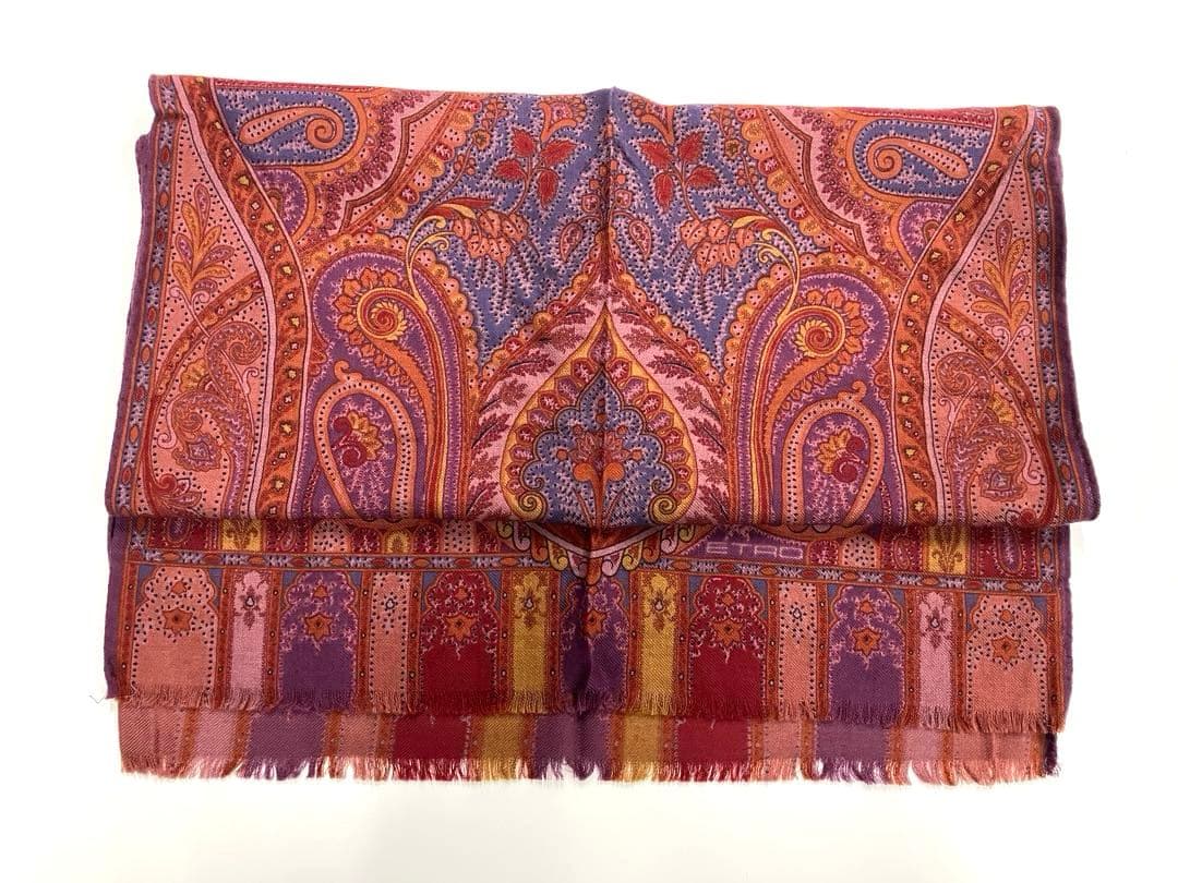 ETRO ストール マフラー シルク混ウール ペイズリー柄 エトロ 約140㌢