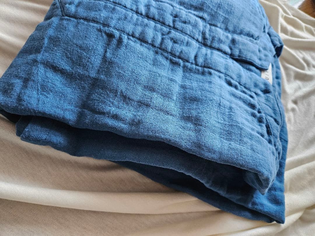 新品タグ付★UCHINO ふわタッチガーゼ 長袖ワンピース ブルー L