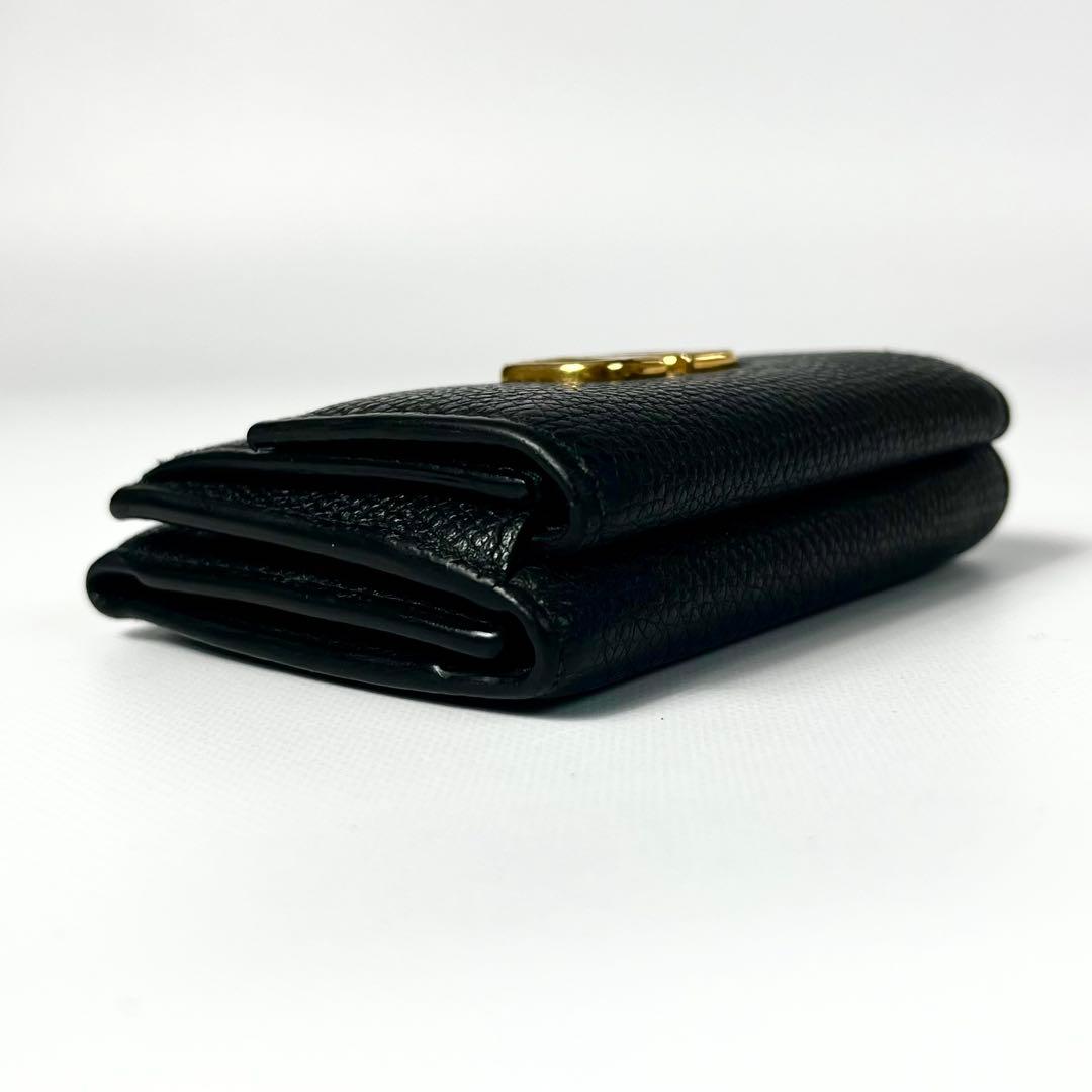 レア✨バレンティノ ガラヴァーニ 三つ折り財布 ロゴ金具 レザー ブラック