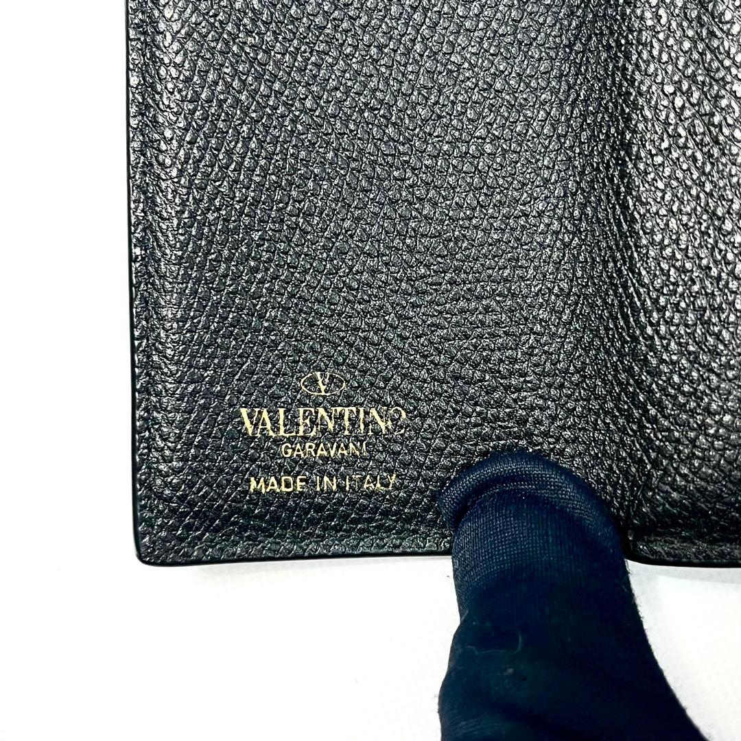 レア✨バレンティノ ガラヴァーニ 三つ折り財布 ロゴ金具 レザー ブラック