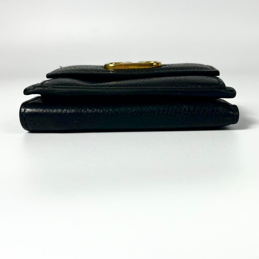 レア✨バレンティノ ガラヴァーニ 三つ折り財布 ロゴ金具 レザー ブラック
