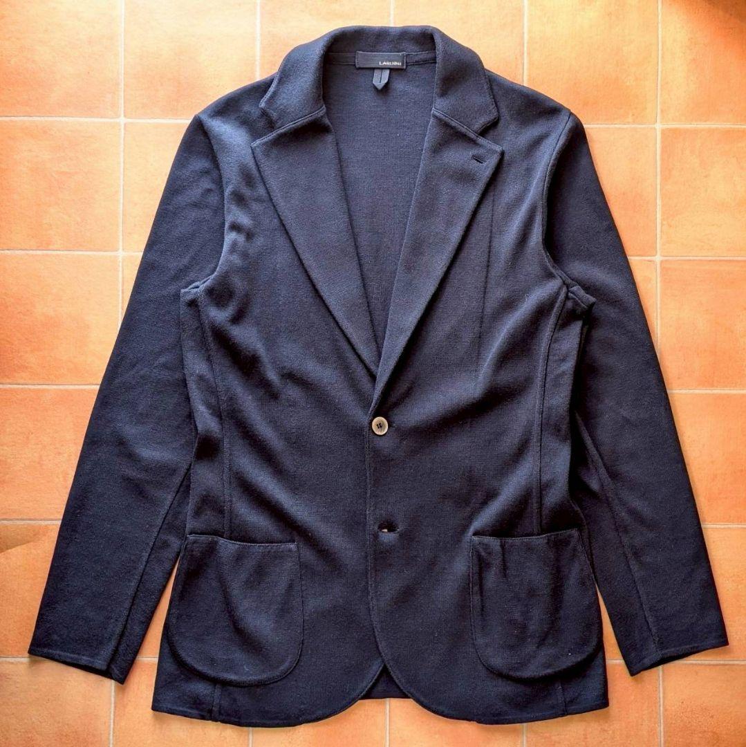 【近年モデル】LARDINI ニットジャケット ミラノリブ Sサイズ ネイビー
