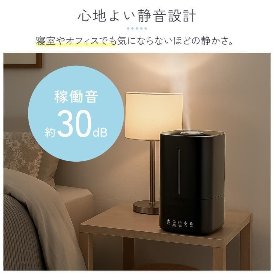 加湿器 超音波式 大容量 5l 小型 卓上ハイブリッド加熱式除菌 ブラック